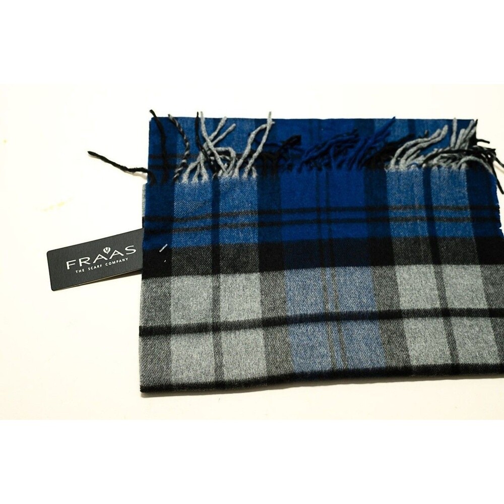 Scarf Neck Fraas Cashmink Blue Plaid 13.5" X 72"